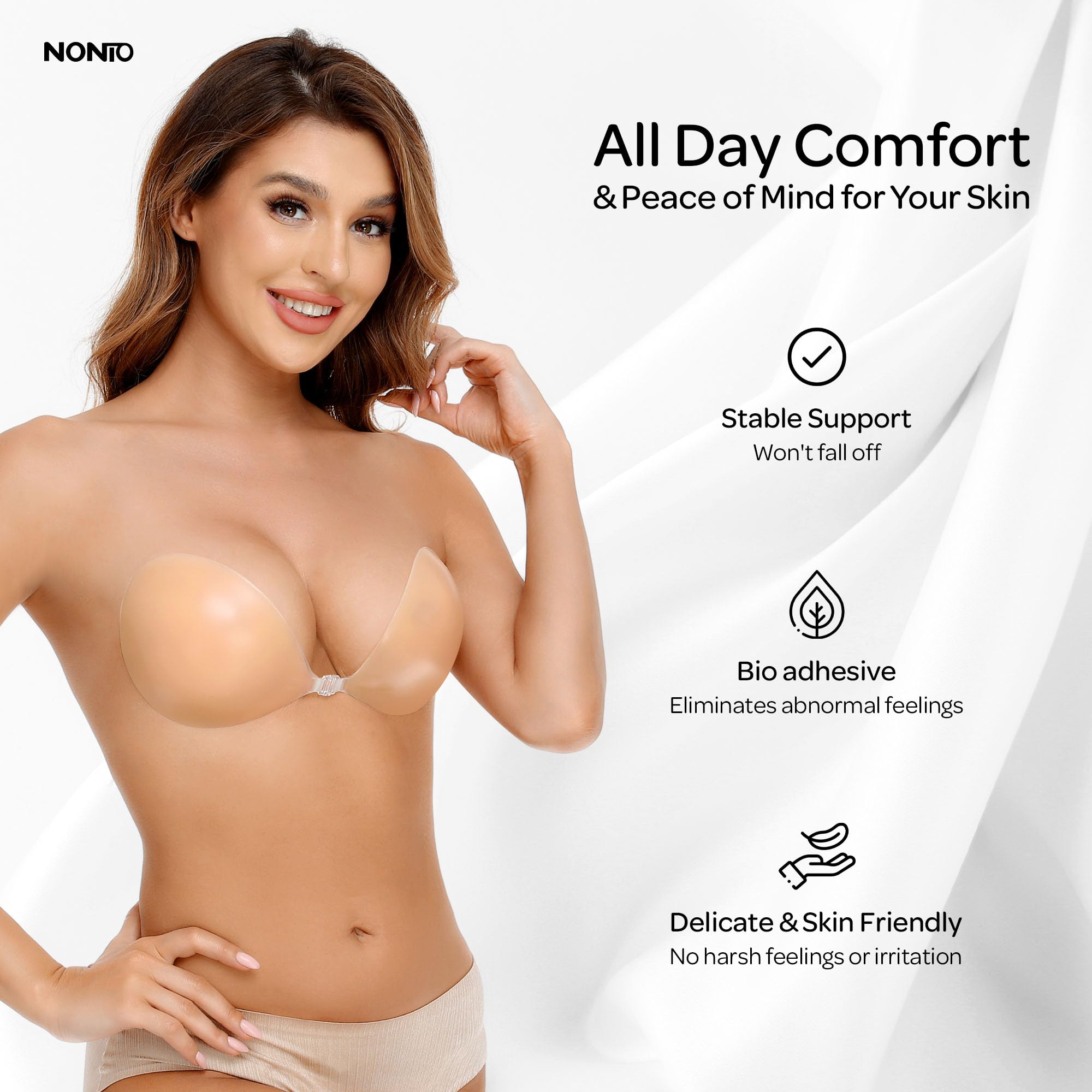 Push Up Bra Silicone - Selbstklebender BH, trägerlos, unsichtbar, Push-up, wiederverwendbar,