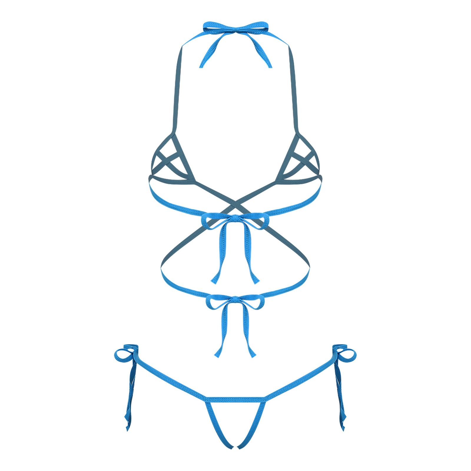 Lace Bralette Set - Damen-Dessous, durchsichtiges Bikini-Badebekleidungsset, Neckholder-BH mit Schnürung