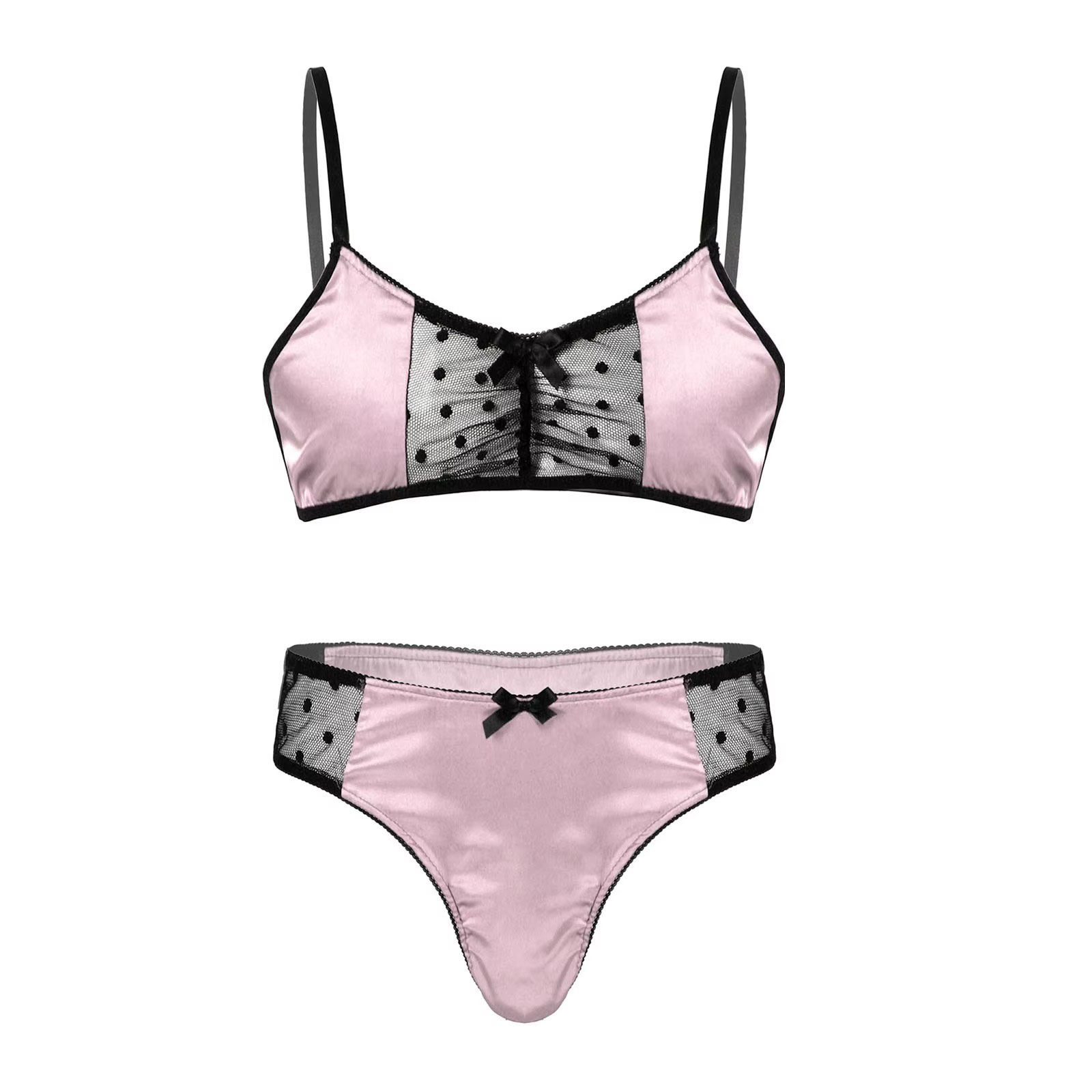 Sheer Mesh Bra - Männer Satin Dessous Anzug Sissy Nachtwäsche