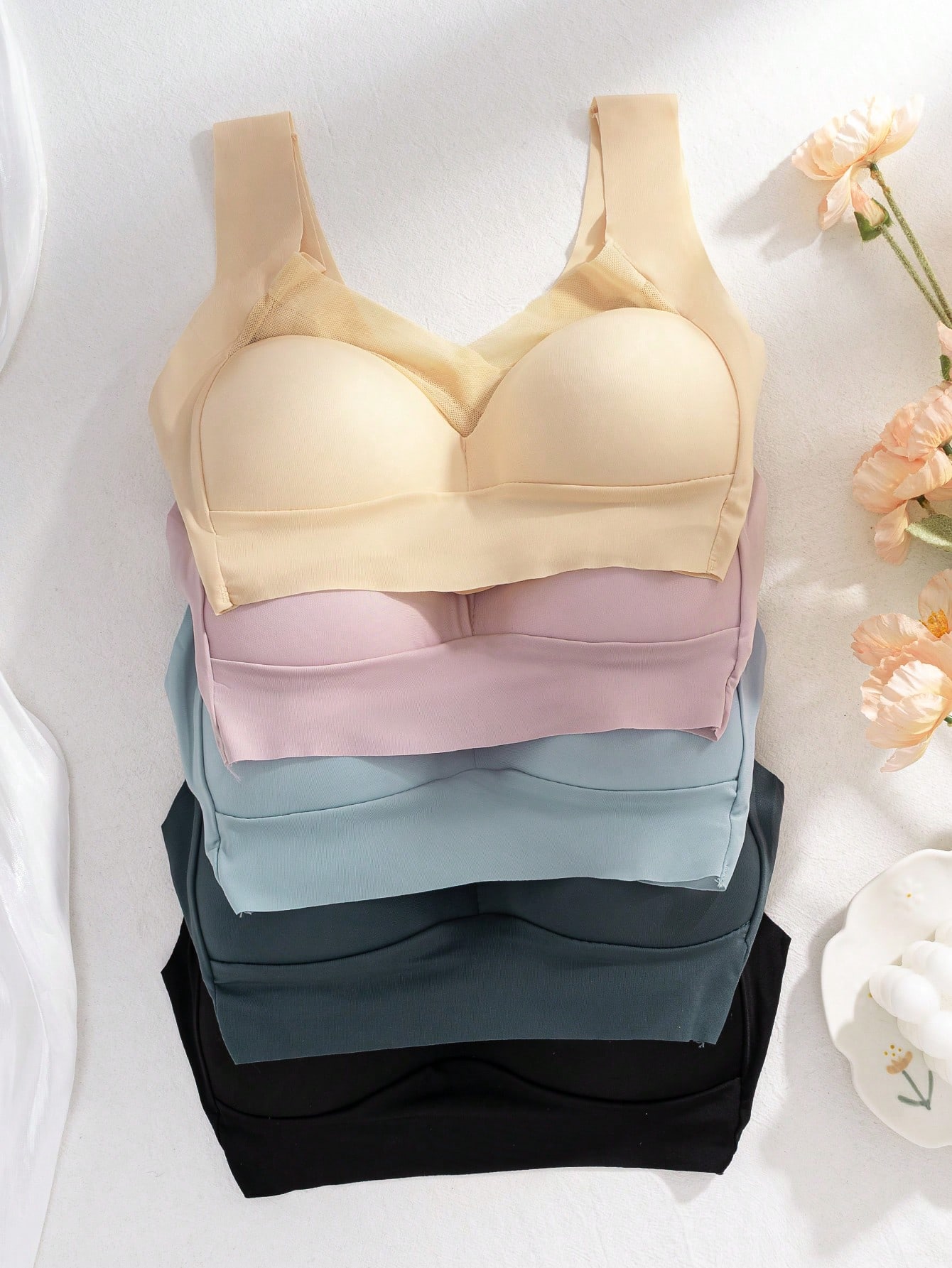 Sleep Bra Bralette - 5 Stück Damen Nahtloser Eisseide-BH ohne