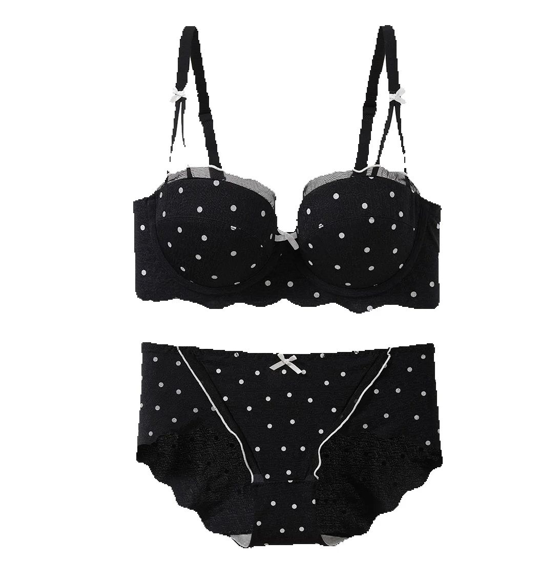 Cotton Bra Everyday - Spitzen-BH-Set mit Polka Dots, Zweiteiliges Set,