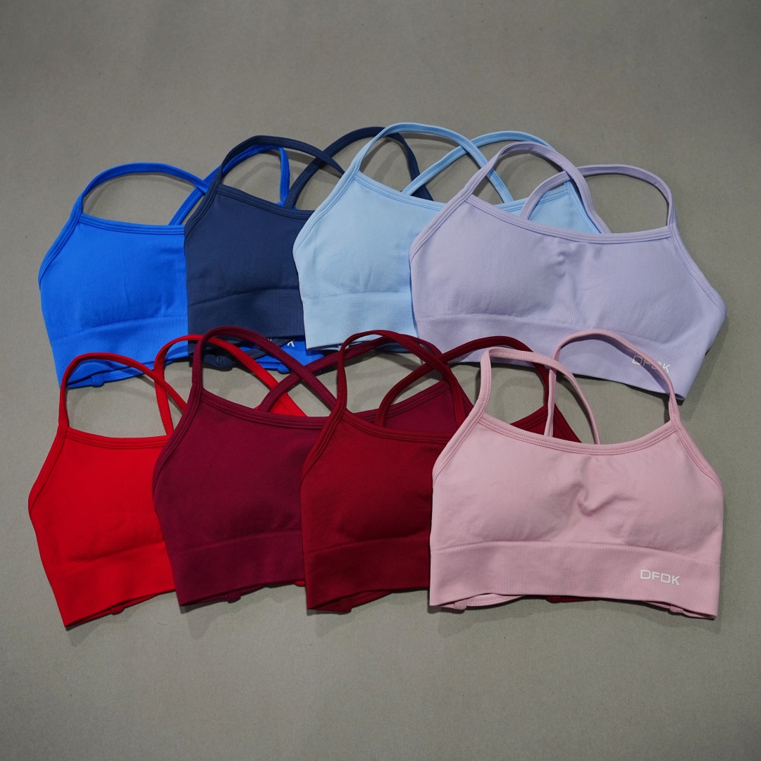 Plunge Bra Push Up - DFDK Gerippter, nahtloser Yoga-BH mit überkreuzten