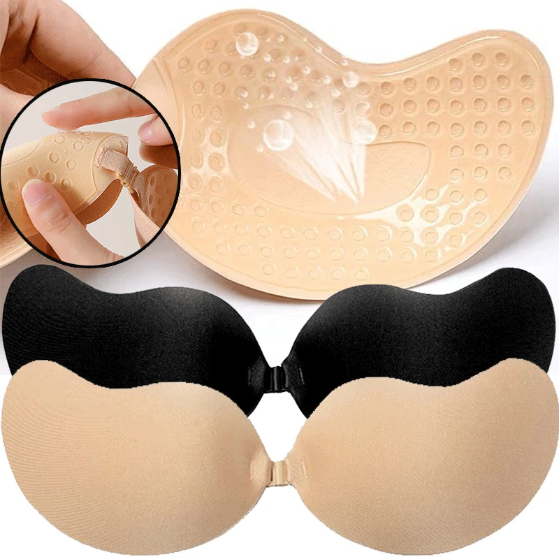 Push Up Bra Silicone - Wiederverwendbare Selbstklebende Nippelabdeckungen A-D Cups, Silikon-Gepolsterter