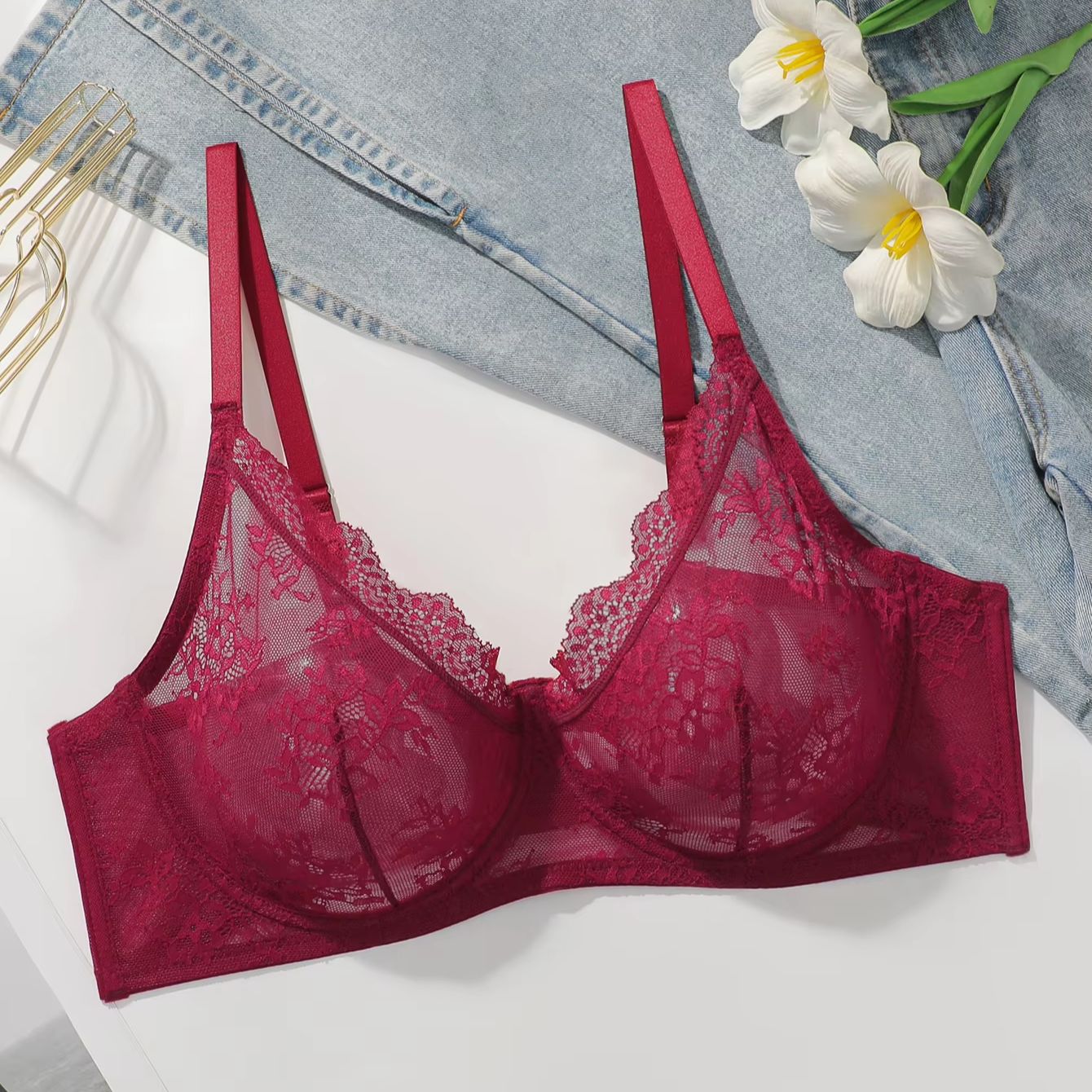 Damen Übergröße Roter Spitzen- – Full Coverage Bra Bewertung und Preis